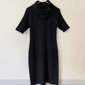 Calvin Klein Black Sweater Dress Zip Cowl Neck
